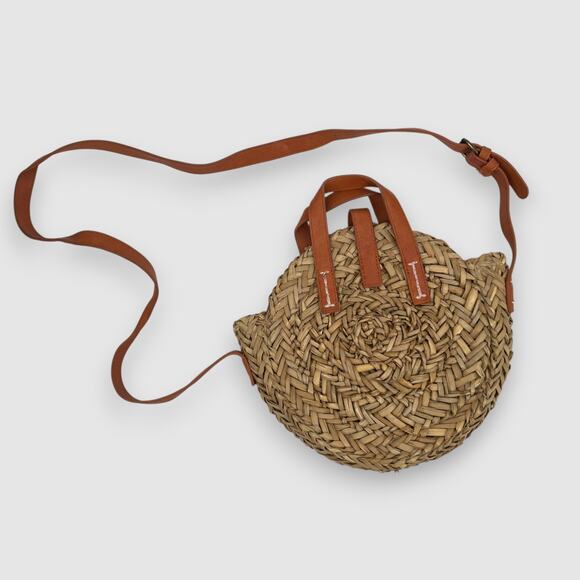 None Handbags - Round Woven Straw Crossbody Bag with Leather Accents